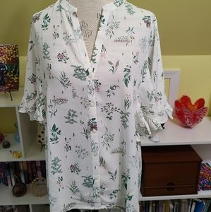 NWT Ann Taylor Factory blouse, size L, white, green and purple